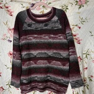 Harley Davidson Wool Blend Striped Burgundy and Gray Women's Sweater